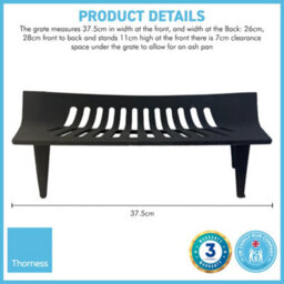Thorness Heavy Duty 16 Inch Grate Conventional Large Cast Iron Sturdy Fireplace Accessory Fire Coal Log Grate, Metal Black For 16-Inch Grat - thumbnail 5