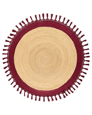 Wyld And Coco Round Spiral Braided Jute Rug 140Cm - Boho Beige With Red Accents - image 1
