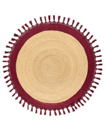 Wyld And Coco Round Spiral Braided Jute Rug 140Cm - Boho Beige With Red Accents - thumbnail 1