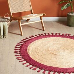 Wyld And Coco Round Spiral Braided Jute Rug 140Cm - Boho Beige With Red Accents - thumbnail 2
