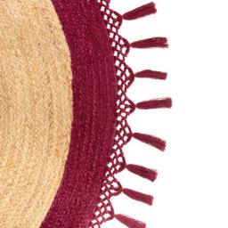 Wyld And Coco Round Spiral Braided Jute Rug 140Cm - Boho Beige With Red Accents - thumbnail 3