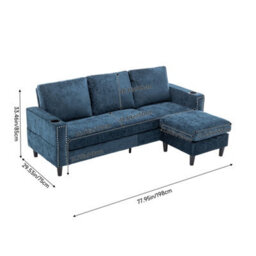 Living And Home Blue Chenille Upholstered L-Shaped 3-Seater Sectional Sofa With Ottoman - thumbnail 8