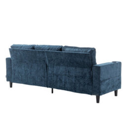 Living And Home Blue Chenille Upholstered L-Shaped 3-Seater Sectional Sofa With Ottoman - thumbnail 7