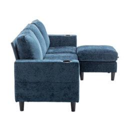 Living And Home Blue Chenille Upholstered L-Shaped 3-Seater Sectional Sofa With Ottoman - thumbnail 6