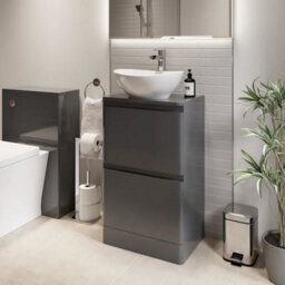 Affine Bathroom Cloakroom Vanity Unit Wash Storage Cabinet Countertop Basin Grey 500mm - thumbnail 1