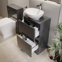 Affine Bathroom Cloakroom Vanity Unit Wash Storage Cabinet Countertop Basin Grey 500mm - thumbnail 2
