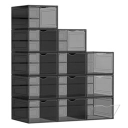 LEDREM Shoe Boxes, Plastic Shoe Storage Organisers With Clear Doors, Set Of 12, Stackable, Easy Assembly, 27 X 34.5 X 19 Cm - thumbnail 2