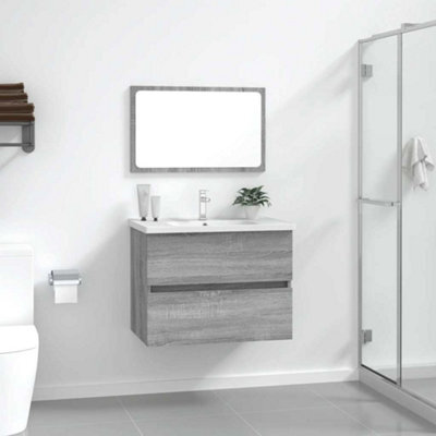 Walplus 2 Piece Bathroom Furniture Set Grey Sonoma Engineered Wood - image 1