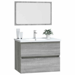 Walplus 2 Piece Bathroom Furniture Set Grey Sonoma Engineered Wood - thumbnail 4
