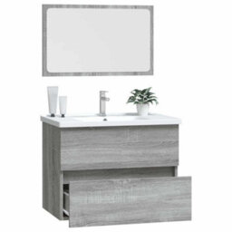 Walplus 2 Piece Bathroom Furniture Set Grey Sonoma Engineered Wood - thumbnail 5