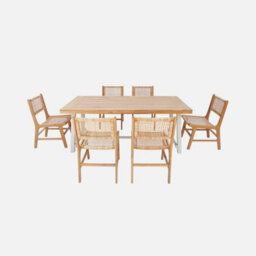 Sweeek - Indoor/outdoor Table In Acacia Wood And Metal + 6 Woven Resin Seats Natural 190X91.5X76 Cm - Fortaleza + Ocara - thumbnail 2