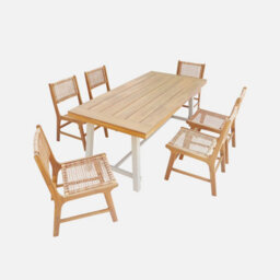 Sweeek - Indoor/outdoor Table In Acacia Wood And Metal + 6 Woven Resin Seats Natural 190X91.5X76 Cm - Fortaleza + Ocara