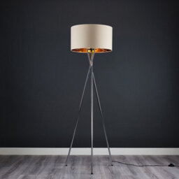 Valuelights Camden Chrome Tripod Floor Lamp With Beige/gold Shade And Bulb - thumbnail 2