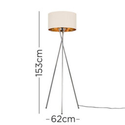 Valuelights Camden Chrome Tripod Floor Lamp With Beige/gold Shade And Bulb - thumbnail 5