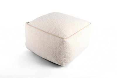 Littens Cream Teddy Boucle Square Footstool Bean Bag Pouffe Ottoman Low Seat 45Cm X 45Cm X 25Cm - image 1
