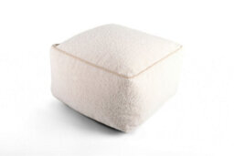 Littens Cream Teddy Boucle Square Footstool Bean Bag Pouffe Ottoman Low Seat 45Cm X 45Cm X 25Cm