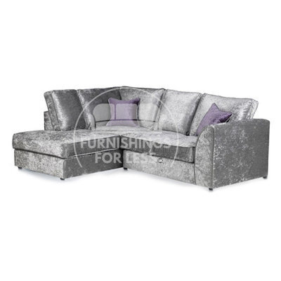 Furnishings For Less UK Crystal Crushed Velvet Fabric 3 To 4 Seater L Shaped Corner Sofa Silver Left Hand Facing - Full Back - image 1