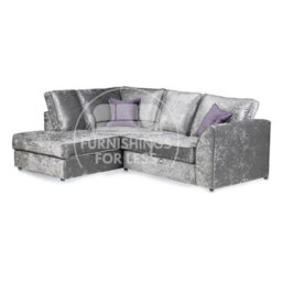 Furnishings For Less UK Crystal Crushed Velvet Fabric 3 To 4 Seater L Shaped Corner Sofa Silver Left Hand Facing - Full Back