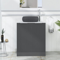 Royal Bathrooms Evora 700mm Graphite Grey Fluted Floor Standing Countertop Vanity Unit 2 Door With Milan Black Basin - thumbnail 1