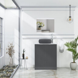 Royal Bathrooms Evora 700mm Graphite Grey Fluted Floor Standing Countertop Vanity Unit 2 Door With Milan Black Basin - thumbnail 2