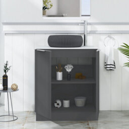 Royal Bathrooms Evora 700mm Graphite Grey Fluted Floor Standing Countertop Vanity Unit 2 Door With Milan Black Basin - thumbnail 3