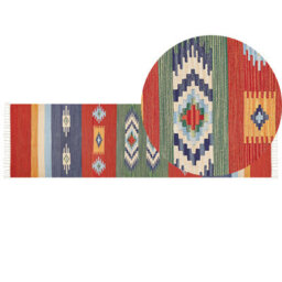 Beliani Rug Kamaris Multicolour 80 X 300 Cm Cotton Kilim