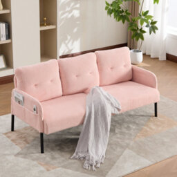 Matteo Modern Corduroy Loveseat - Pink, 2-Seater Sofa With Storage Pockets - thumbnail 1