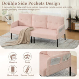 Matteo Modern Corduroy Loveseat - Pink, 2-Seater Sofa With Storage Pockets - thumbnail 4