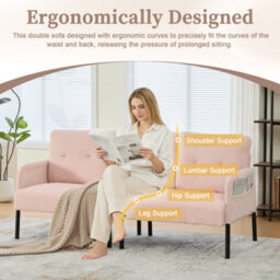 Matteo Modern Corduroy Loveseat - Pink, 2-Seater Sofa With Storage Pockets - thumbnail 3