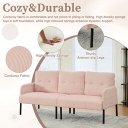 Matteo Modern Corduroy Loveseat - Pink, 2-Seater Sofa With Storage Pockets - thumbnail 2