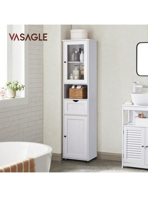 Vasagle Tall Bathroom Cabinet Free Standing, Slim Bathroom Cupboard, With Open Shelf, Glass Door, Water-Resistant Feet - image 1