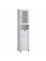 Vasagle Tall Bathroom Cabinet Free Standing, Slim Bathroom Cupboard, With Open Shelf, Glass Door, Water-Resistant Feet - thumbnail 9