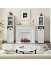 Vasagle Tall Bathroom Cabinet Free Standing, Slim Bathroom Cupboard, With Open Shelf, Glass Door, Water-Resistant Feet - thumbnail 2
