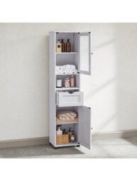 Vasagle Tall Bathroom Cabinet Free Standing, Slim Bathroom Cupboard, With Open Shelf, Glass Door, Water-Resistant Feet - thumbnail 3
