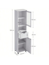 Vasagle Tall Bathroom Cabinet Free Standing, Slim Bathroom Cupboard, With Open Shelf, Glass Door, Water-Resistant Feet - thumbnail 6