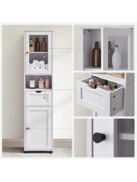 Vasagle Tall Bathroom Cabinet Free Standing, Slim Bathroom Cupboard, With Open Shelf, Glass Door, Water-Resistant Feet - thumbnail 7