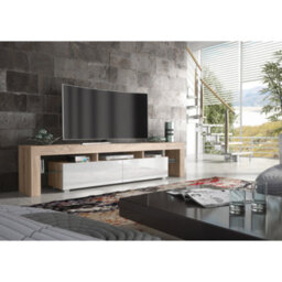 Tv Unit 200Cm Modern Oak With High Gloss White Doors - Creative Furniture - thumbnail 3
