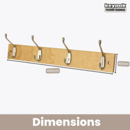 Keypak Coat Rack Wall Mounted Polished Chrome 4 Double Hooks - Solid Pine Rack 45Cm Clothes Hanger For Hallway, Bedroom, Bathroom - thumbnail 3