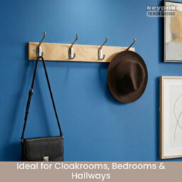 Keypak Coat Rack Wall Mounted Polished Chrome 4 Double Hooks - Solid Pine Rack 45Cm Clothes Hanger For Hallway, Bedroom, Bathroom - thumbnail 5