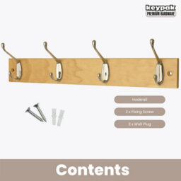 Keypak Coat Rack Wall Mounted Polished Chrome 4 Double Hooks - Solid Pine Rack 45Cm Clothes Hanger For Hallway, Bedroom, Bathroom - thumbnail 4