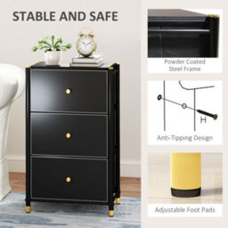 Homcom Chest Of Drawers With 3 Drawers For Bedroom, Living Room, Black - thumbnail 6