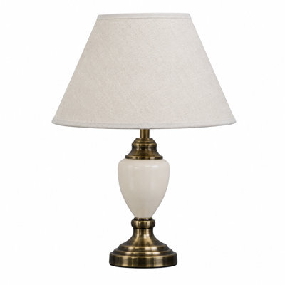 Lighting Supermarket Malham Small Classic Table Lamp With Matching Shade - Cream & Antique Brass - image 1