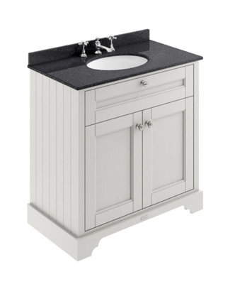 Hudson Reed Floor Standing 2 Door Traditional Vanity Unit With 3 Tap Hole Black Marble Top & Basin, Timeless Sand, 820 X 470 mm - image 1