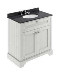 Hudson Reed Floor Standing 2 Door Traditional Vanity Unit With 3 Tap Hole Black Marble Top & Basin, Timeless Sand, 820 X 470 mm