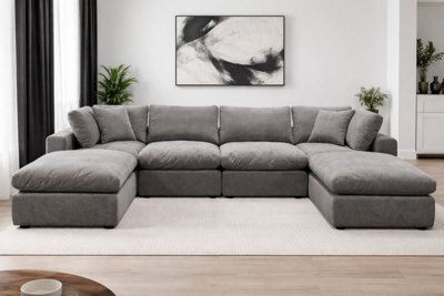 D Pro T Homeware Grey Modular 3 Seat Sofa Set Seat Corner And Ottoman Units - image 1