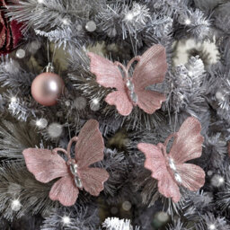 Melody Maison Set Of 3 Pink Glitter Jewelled Butterfly Christmas Decorations - 10Cm - thumbnail 2