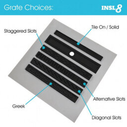 Insl8 Linear Wet Room Tile-On Shower Tray With Black Grate - Diagonal Slots Style - 800 X 800 X 30mm - thumbnail 6
