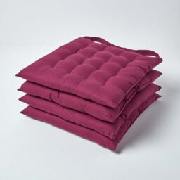 Homescapes Plum Seat Pads 100% Cotton Chair Cushions 40X40 Cm, Set Of 4 Plain Chair Pads For Dining, Kitchen Or Garden Outdoor