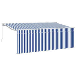 Berkfield Retractable Awning Striped Blue And White 400 X 200 Cm Fabric - thumbnail 2