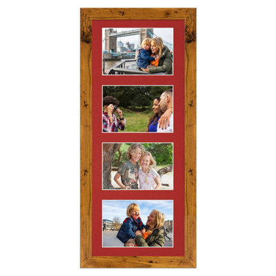 AK Frames 50X20Cm Rustic Oak Modern Multi Photo Frame With Crimson Mount - Holds 4 Apertures (4X) 6X4 Photos - image 1